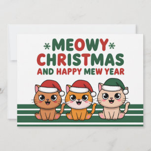 Cute cat christmas meow wearing christmas hat  holiday card