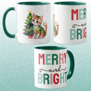 Cute cat christmas merry and bright mug