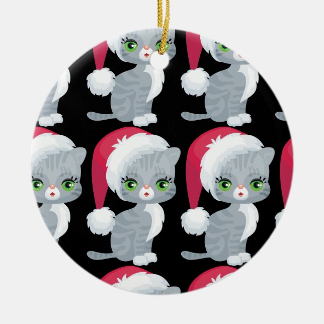 Cute Cat Christmas Ornament (Front)