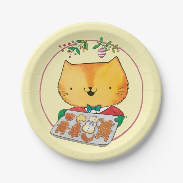 Cute Cat Christmas Paper Plates (Front)