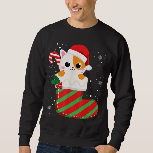 Cute Cat Christmas Sock Candy Cane Xmas Kittens Lo Sweatshirt (Front)