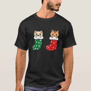 Cute Cat Christmas Socks Xmas Men Women Kids T-Shirt