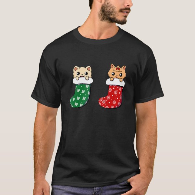 Cute Cat Christmas Socks Xmas Men Women Kids T-Shirt (Front)
