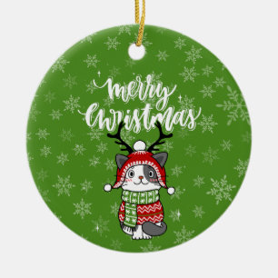 Cute Cat Christmas Stocking stuffers Galore Ceramic Ornament