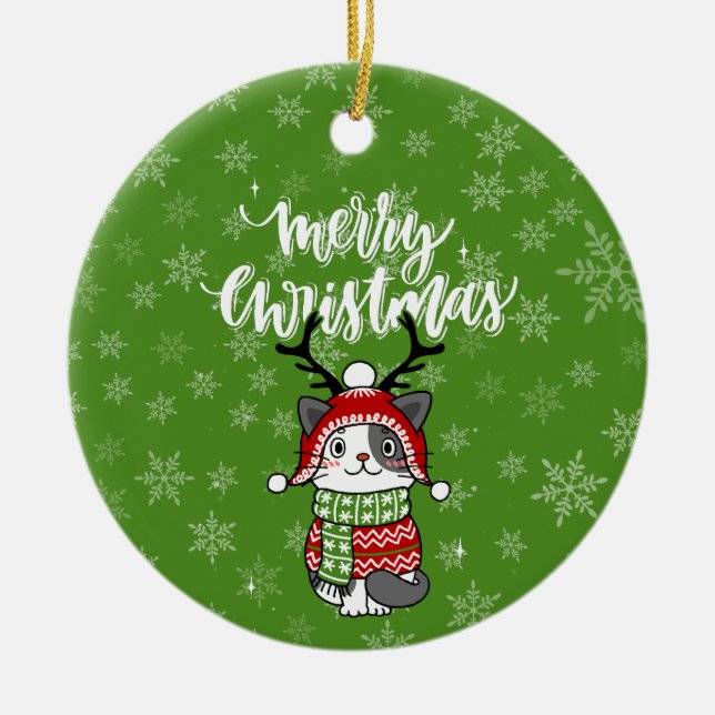 Cute Cat Christmas Stocking stuffers Galore Ceramic Ornament (Front)