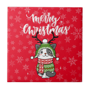 Cute Cat Christmas Stocking stuffers Galore Ceramic Tile