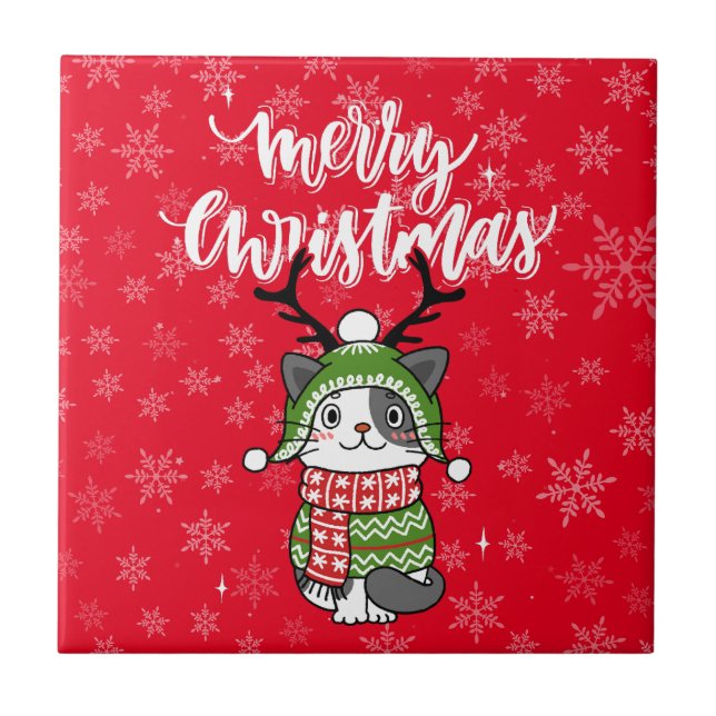 Cute Cat Christmas Stocking stuffers Galore Ceramic Tile (Front)