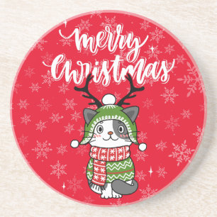 Cute Cat Christmas Stocking stuffers Galore Coaster