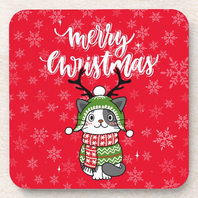 Cute Cat Christmas Stocking stuffers Galore Coaster (Front)