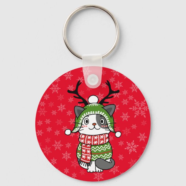 Cute Cat Christmas Stocking stuffers Galore Key Ring (Front)