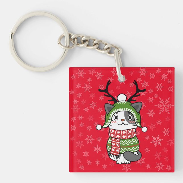 Cute Cat Christmas Stocking stuffers Galore Key Ring (Front)