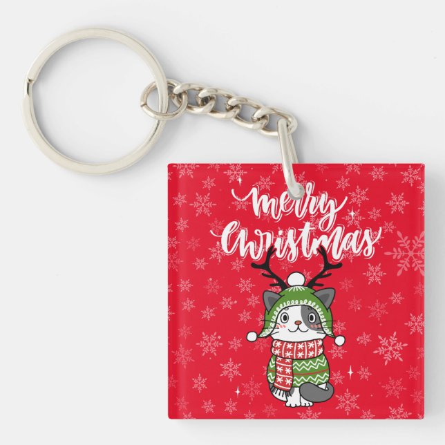 Cute Cat Christmas Stocking stuffers Galore Key Ring (Front)