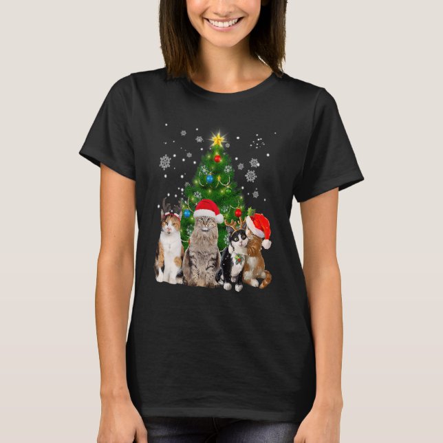 Cute Cat Christmas Tree Cat  Xmas Cat Mum Women Ki T-Shirt (Front)