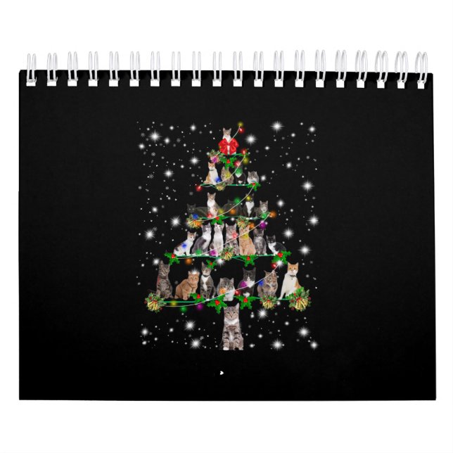 Cute Cat Christmas Tree Covered By Flashlight Calendar (Cover)
