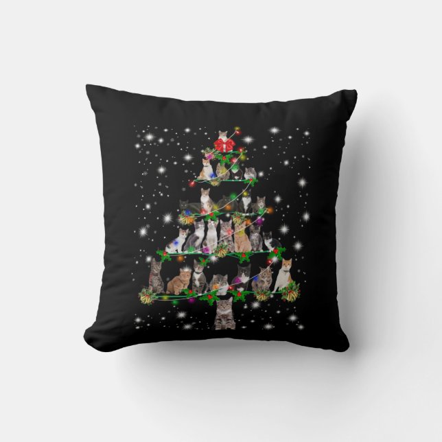 Cute Cat Christmas Tree Covered By Flashlight Cushion (Front)