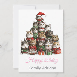 :  🎄 Cute Cat Christmas Tree Family Holiday Card