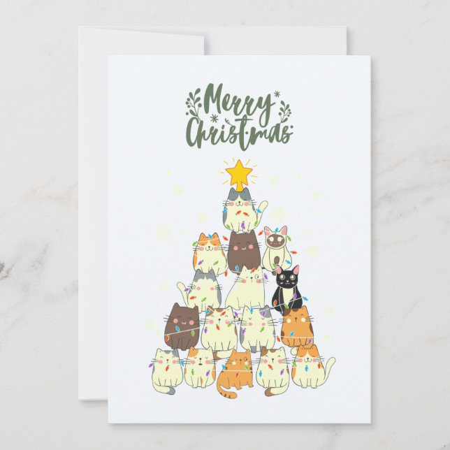 Cute Cat Christmas Tree  Holiday Card (Front)