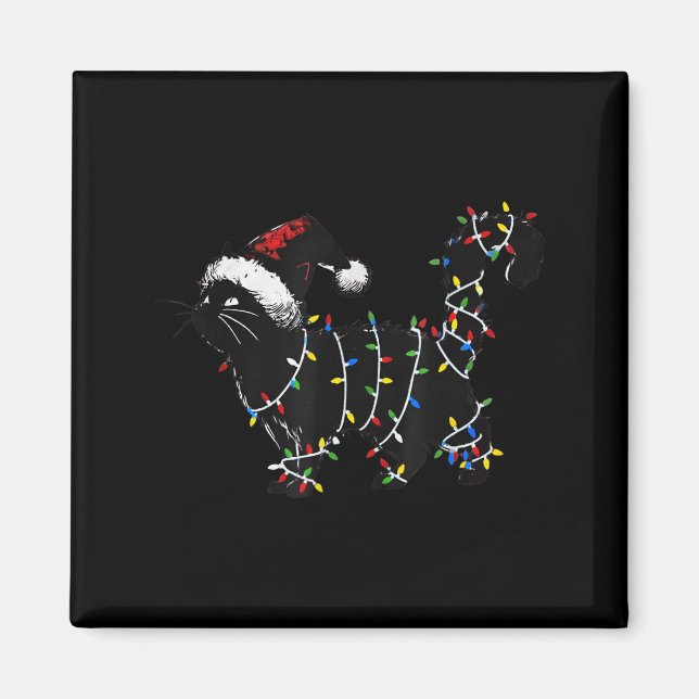 Cute Cat Christmas Tree Lights Funny Santa Kitten  Magnet (Front)
