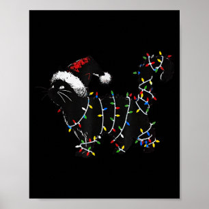 Cute Cat Christmas Tree Lights Funny Santa Kitten  Poster