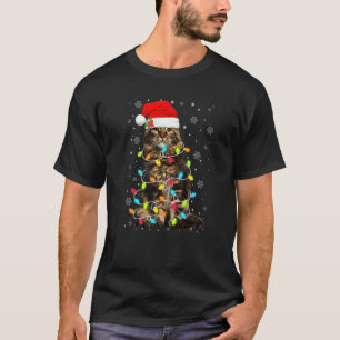 Cute Cat Christmas Tree Lights Santa Cat  Ugly Xma T-Shirt