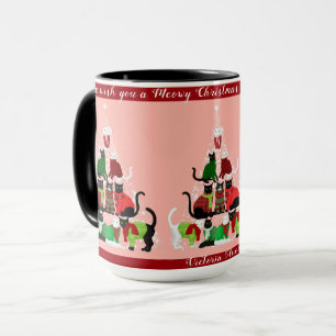 Cute Cat Christmas Tree Personalised  Coffee Mug