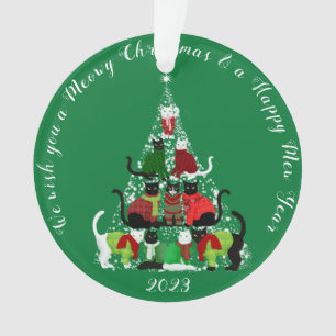 Cute Cat Christmas Tree Personalised  Ornament