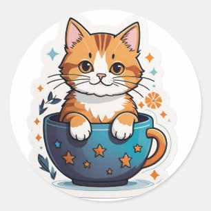 Cute cat classic round sticker