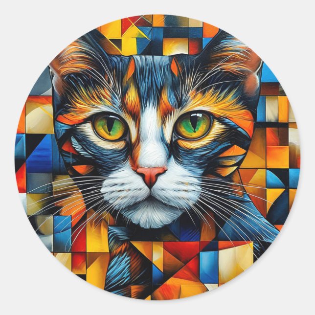 Cute Cat Classic Round Sticker (Front)