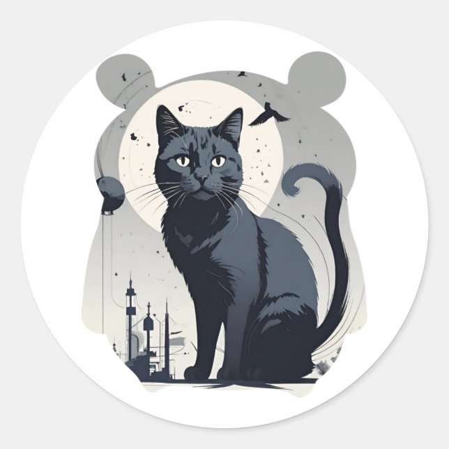 Cute Cat Classic Round Sticker (Front)