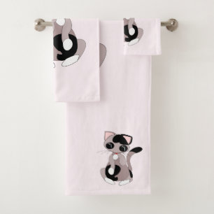 Cute Cat Cleaning Pink Bath Towel Set - Your Colou