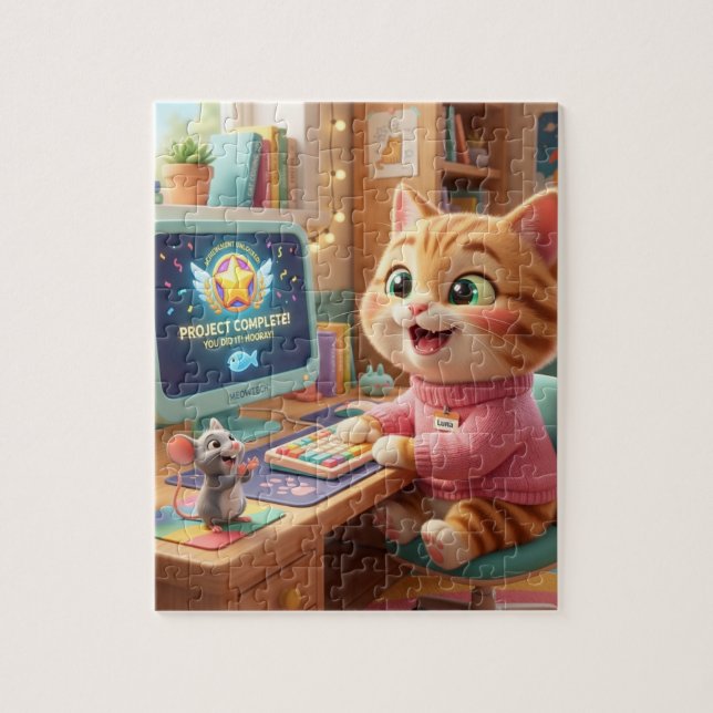 Cute Cat Coder Achievement Jigsaw Puzzle (Vertical)
