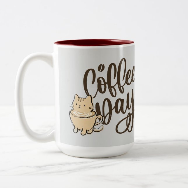Cute Cat Coffee Ceramic Mug - Every Day (Left)