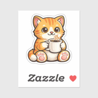 Cute Cat Coffee – Cosy Orange Cat Drinking Coffee 