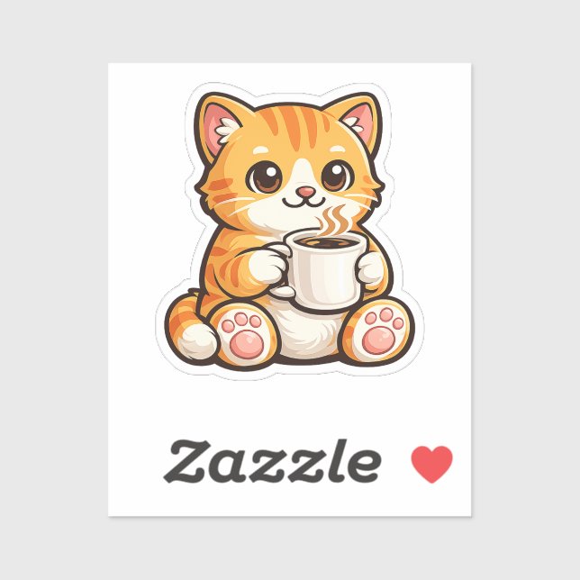 Cute Cat Coffee – Cosy Orange Cat Drinking Coffee  (Sheet)