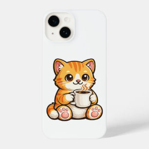 Cute Cat Coffee – Cozy Orange Cat Drinking Coffee  iPhone 14 Case
