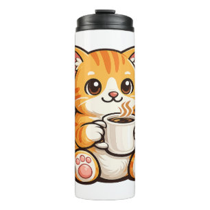 Cute Cat Coffee – Cozy Orange Cat Drinking Coffee  Thermal Tumbler