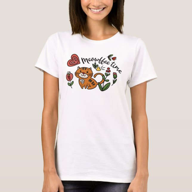 Cute Cat Coffee Lover T-Shirt (Front)