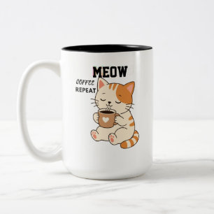 Cute Cat Coffee Repeat Mug – Funny Sleepy Cat Love
