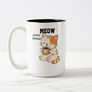 Cute Cat Coffee Repeat Mug – Funny Sleepy Cat Love