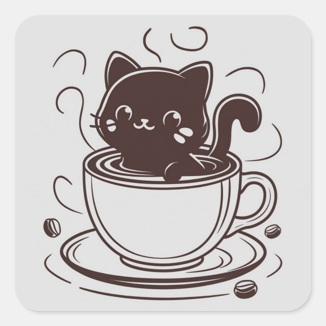 Cute cat coffee shop  square sticker (Front)