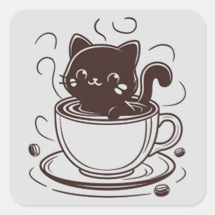 Cute cat coffee shop  square sticker