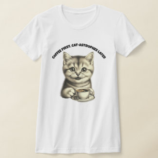 Cute Cat Coffee T-Shirt  Funny Cat Lover Tee Cats