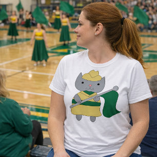 Cute Cat Colour Guard Flag Design Green Gold T-Shirt