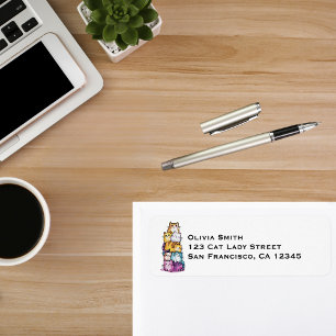 Cute Cat Colourful Watercolor Funny Animal Custom Return Address Label