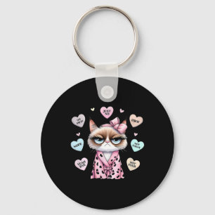 Cute Cat Conversation Heart Anti Valentines Day Key Ring