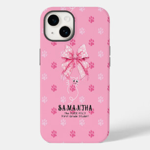 Cute Cat Coquette Bow – Pink School Gift for Girls iPhone 14 Case