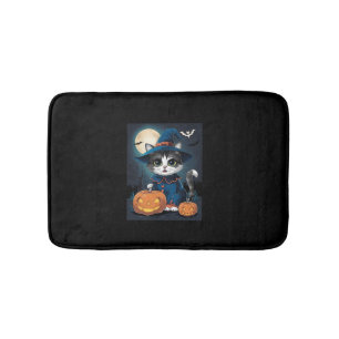 Cute Cat Costume Halloween And Pumpkin  Bath Mat