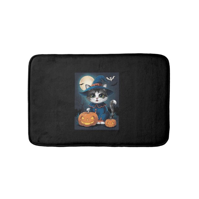 Cute Cat Costume Halloween And Pumpkin  Bath Mat (Front)