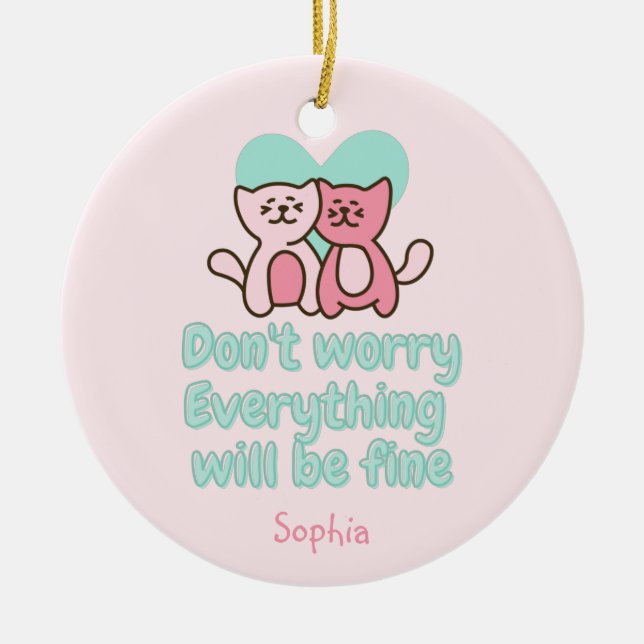 Cute Cat Couple and Encouragement Pastel  Ceramic Ornament (Front)