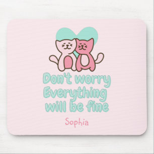 Cute Cat Couple and Encouragement Pastel Mouse Pad